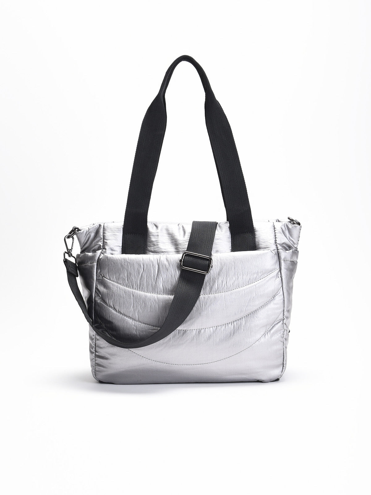 Bolso shopper plateado acolchado